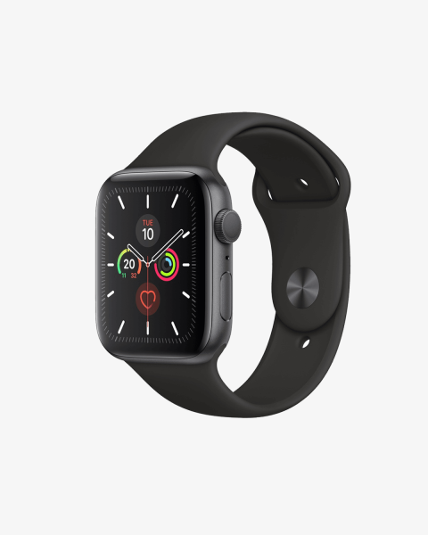 Refurbished Apple Watch Serie 5 | 44mm | Aluminium Spacegrau | Schwarzes Sportarmband | GPS | WiFi + 4G
