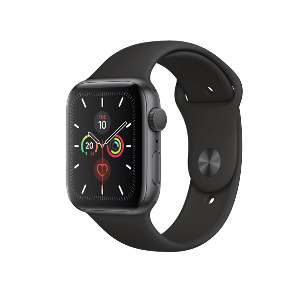 Refurbished Apple Watch Serie 5 | 44mm | Aluminium Spacegrau | Schwarzes Sportarmband | GPS | WiFi + 4G
