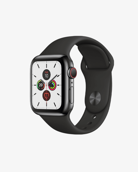 Refurbished Apple Watch Serie 5 | 40mm | Stainless Steel Schwarz | Schwarzes Sportarmband | GPS | WiFi + 4G