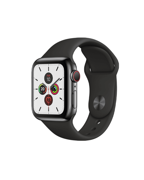 Refurbished Apple Watch Serie 5 | 40mm | Stainless Steel Schwarz | Schwarzes Sportarmband | GPS | WiFi + 4G