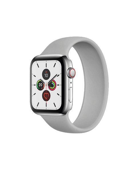 Refurbished Apple Watch Serie 5 | 44mm | Stainless Steel Silber | Graue sport loop | GPS | WiFi + 4G