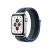 Refurbished Apple Watch Serie 5 | 44mm | Stainless Steel Silber | Blau/Grün Sportarmband | GPS | WiFi + 4G