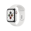 Refurbished Apple Watch Serie 5 | 44mm | Stainless Steel Silber | Weißes Sportarmband | GPS | WiFi + 4G