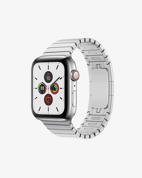 Refurbished Apple Watch Serie 5 | 44mm | Stainless Steel Silber | Silbernes Gliederarmband | GPS | WiFi