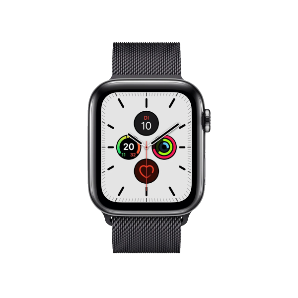 Refurbished Apple Watch Serie 5 | 44mm | Stainless Steel Schwarz | Schwarzes Milanaiseband | GPS | WiFi + 4G
