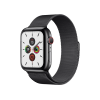 Refurbished Apple Watch Serie 5 | 44mm | Stainless Steel Schwarz | Schwarzes Milanaiseband | GPS | WiFi + 4G