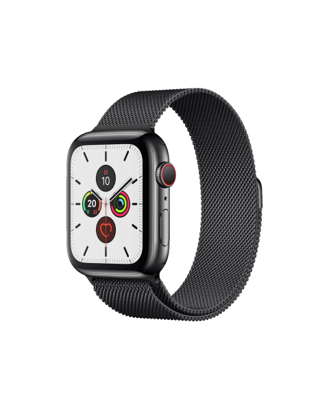 Refurbished Apple Watch Serie 5 | 44mm | Stainless Steel Schwarz | Schwarzes Milanaiseband | GPS | WiFi + 4G