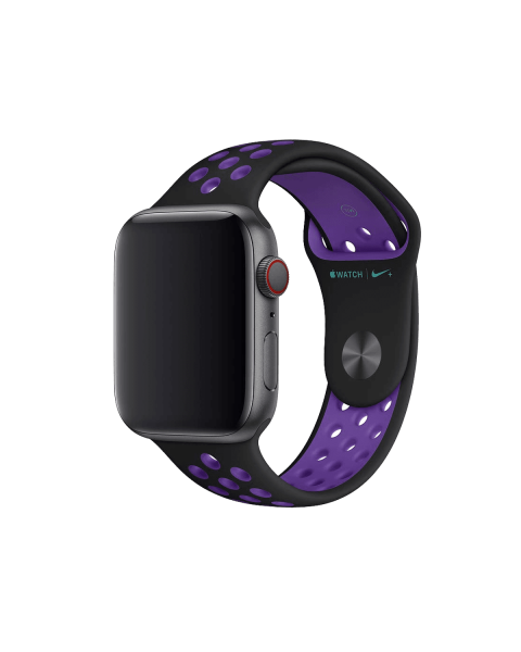 Refurbished Apple Watch Serie 5 | 44mm | Stainless Steel Schwarz | Nike Schwarz/Hyper Grape Sportarmband | GPS | WiFi + 4G