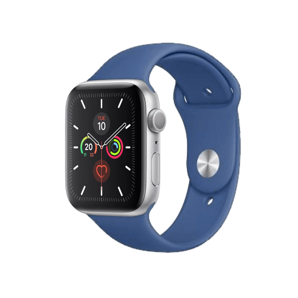 Refurbished Apple Watch Serie 5 | 44mm | Aluminium Silber | Delfter Blau Sportarmband | GPS | WiFi
