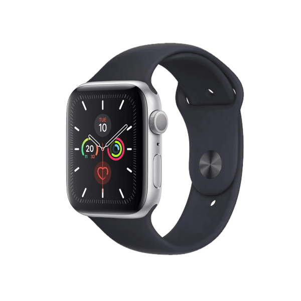 Refurbished Apple Watch Serie 5 | 44mm | Aluminum Silber | Mitternachtsblaues Sportarmband | GPS | WiFi + 4G