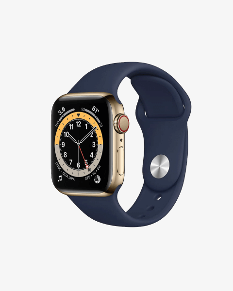 Refurbished Apple Watch Serie 6 | 40mm | Stainless Steel Gold | Deep Navy Sportarmband | GPS | WiFi + 4G