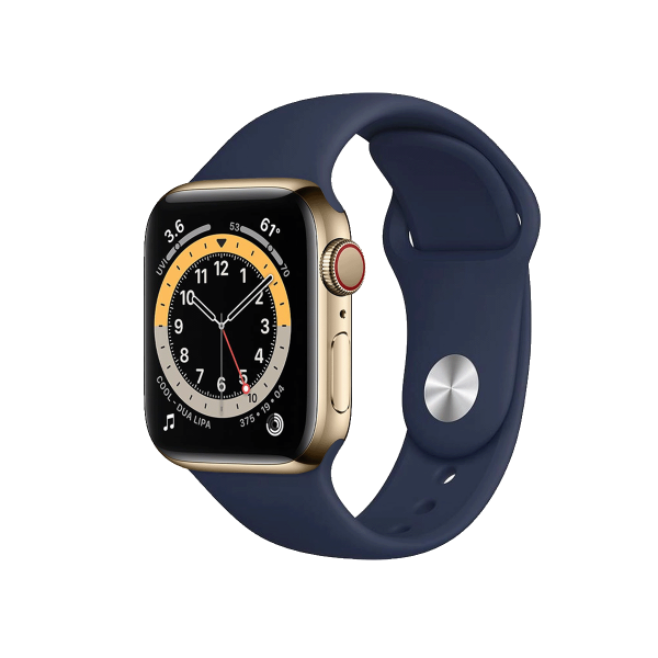 Refurbished Apple Watch Serie 6 | 40mm | Stainless Steel Gold | Deep Navy Sportarmband | GPS | WiFi + 4G | W1