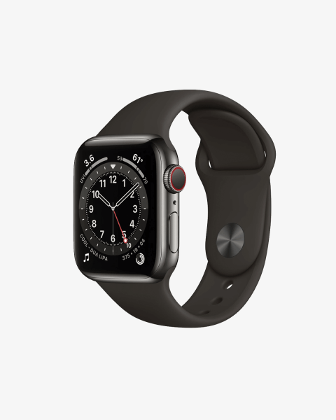 Refurbished Apple Watch Serie 6 | 40mm | Stainless Steel Graphit | Schwarzes Sportarmband | GPS | WiFi + 4G