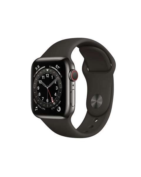 Refurbished Apple Watch Serie 6 | 40mm | Stainless Steel Graphit | Schwarzes Sportarmband | GPS | WiFi + 4G
