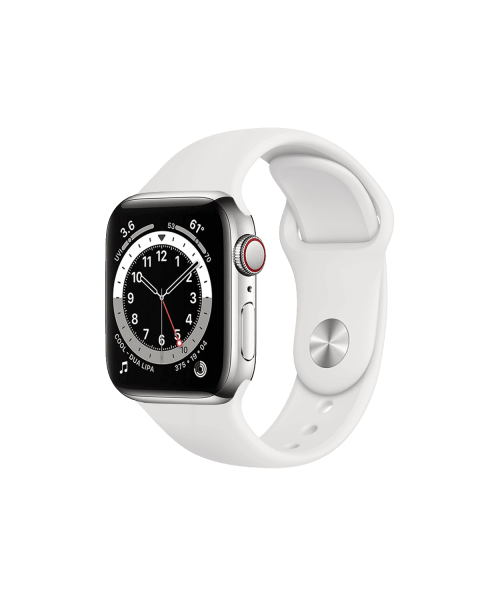 Refurbished Apple Watch Serie 6 | 40mm | Stainless Steel Silber | Weißes Sportarmband | GPS | WiFi + 4G