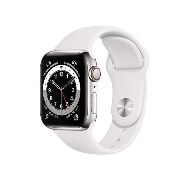 Refurbished Apple Watch Serie 6 | 40mm | Stainless Steel Silber | Weißes Sportarmband | GPS | WiFi + 4G