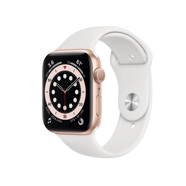Refurbished Apple Watch Serie 6 | 44mm | Aluminium Case Gold | Weißes Sportarmband | GPS | WiFi + 4G