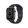  Refurbished Apple Watch Serie 6 | 44mm | Aluminium Spacegrau | Mitternachtsblaues Sportarmband | GPS | WiFi + 4G