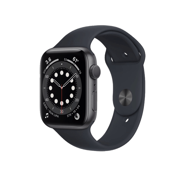  Refurbished Apple Watch Serie 6 | 44mm | Aluminium Spacegrau | Mitternachtsblaues Sportarmband | GPS | WiFi + 4G