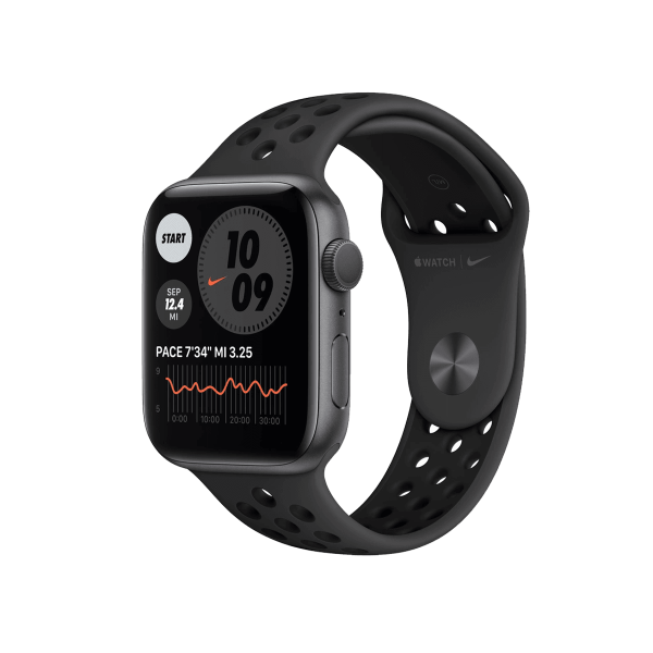 Refurbished Apple Watch Serie 6 | 44mm | Aluminium Spacegrau | Schwarzes Nike Sportarmband | GPS | WiFi