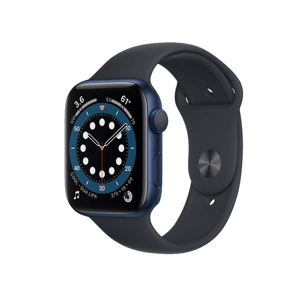 Refurbished Apple Watch Serie 6 | 44mm | Aluminium Blau | Mitternachtsblaues Sportarmband | GPS | WiFi + 4G