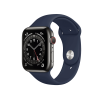 Refurbished Apple Watch Serie 6 | 44mm | Stainless Steel Graphit | Mitternachtsblaues Sportarmband | GPS | WiFi + 4G
