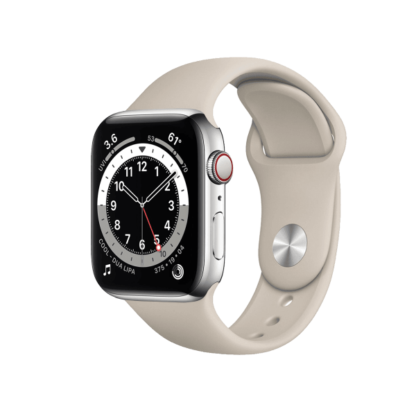 Refurbished Apple Watch Serie 6 | 44mm | Stainless Steel Silber | Stone Sportarmband | GPS | WiFi + 4G