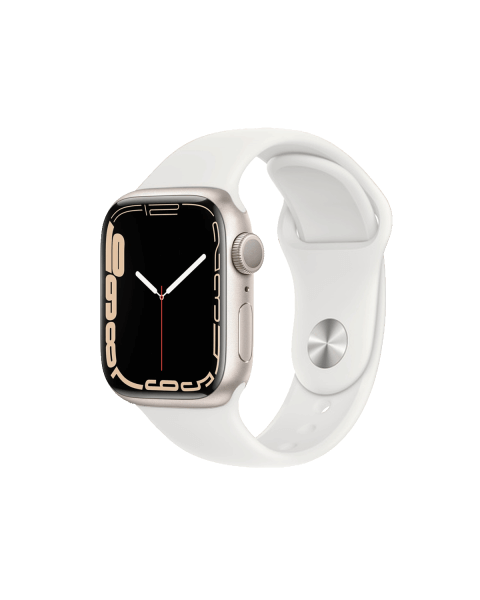 Refurbished Apple Watch Serie 7 | 41mm | Aluminium Starlight Weiß | Weißes Sportarmband | GPS | WiFi + 4G