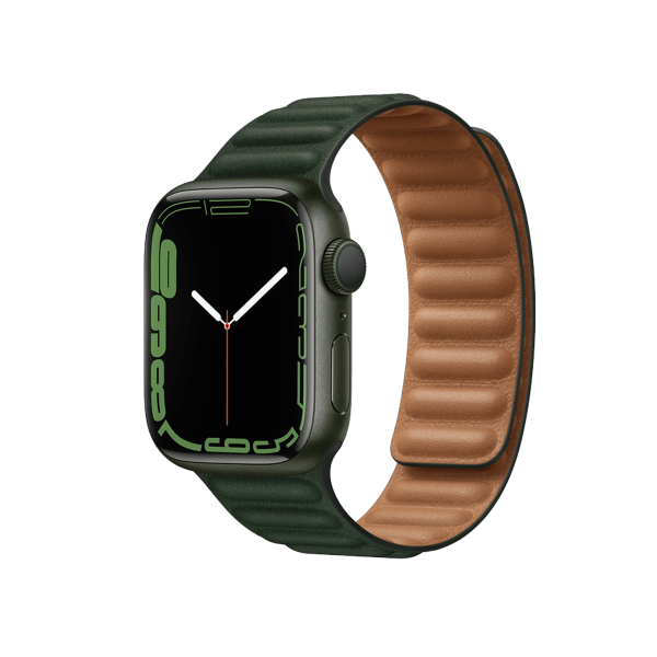 Refurbished Apple Watch Serie 7 | 41mm | Aluminium Grün | Grünes Leather Link | GPS | WiFi + 4G