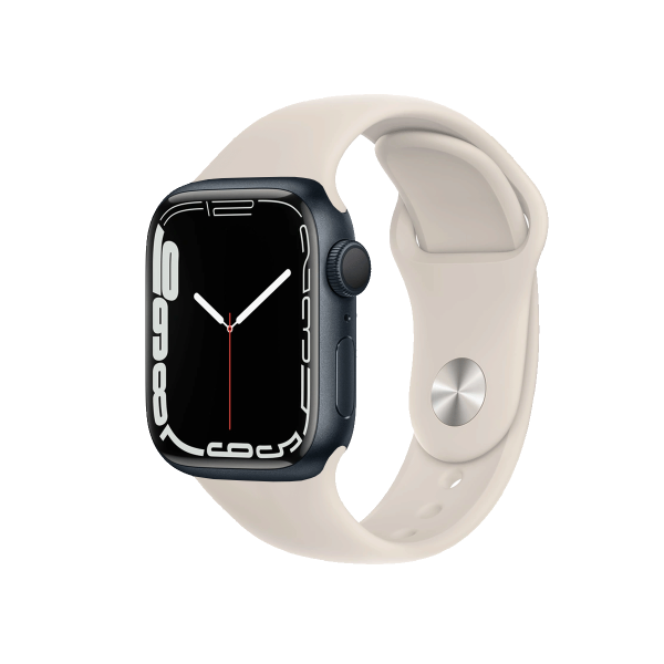 Refurbished Apple Watch Serie 7 | 41mm | Aluminium Mitternachtsblau | Weißes Sportarmband | GPS | WiFi
