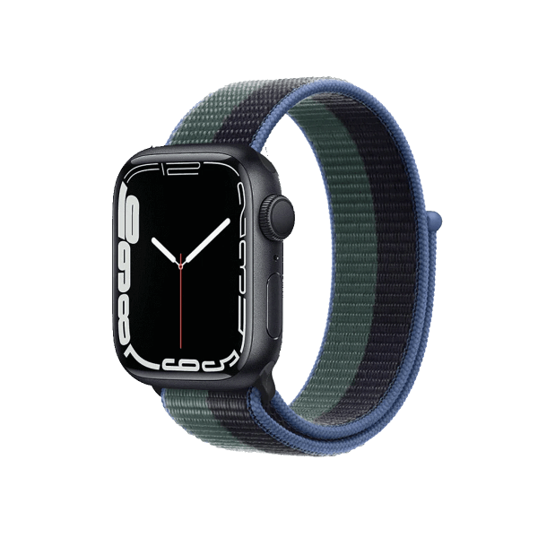 Refurbished Apple Watch Serie 7 | 41mm | Aluminium Mitternachtsblau | Mitternacht/Eukalyptus Sport Loop | GPS | WiFi