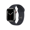 Apple Watch Series 7 | 41mm | Stainless Steel Case Grafiet | Middernacht Blauw sportbandje | GPS | WiFi + 4G