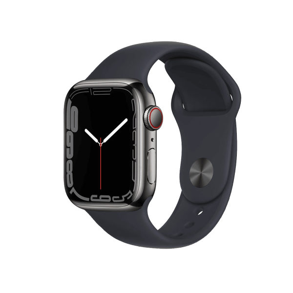 Refurbished Apple Watch Serie 7 | 41mm | Stainless Graphit | Mitternachtsblaues Sportarmband | GPS | WiFi + 4G