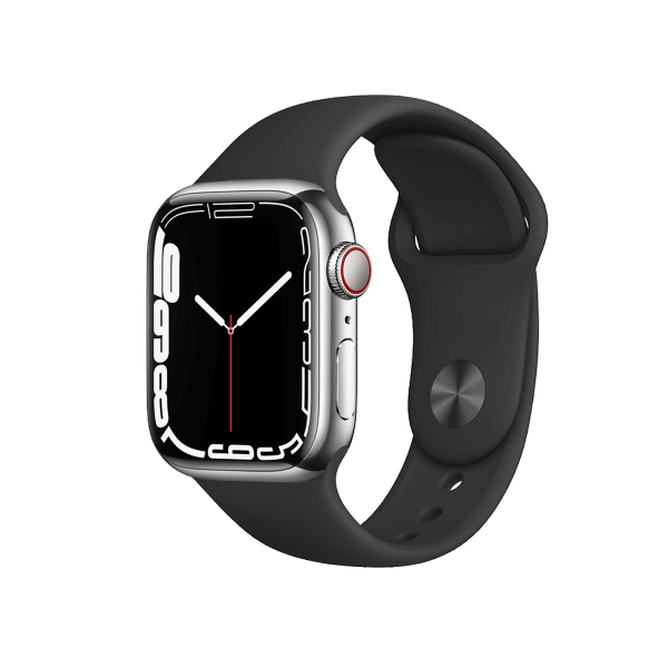 Refurbished Apple Watch Serie 7 | 41mm | Stainless Silber | Schwarzes Sportarmband | GPS | WiFi + 4G