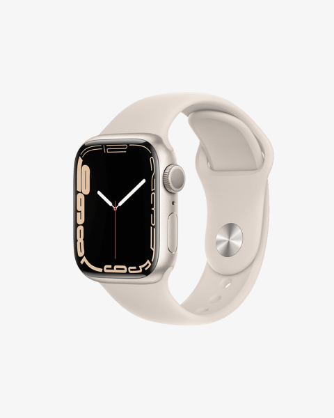 Refurbished Apple Watch Serie 7 | 41mm | Aluminium Starlight Weiß | Starlight Weiß Sportarmband | GPS | WiFi + 4G