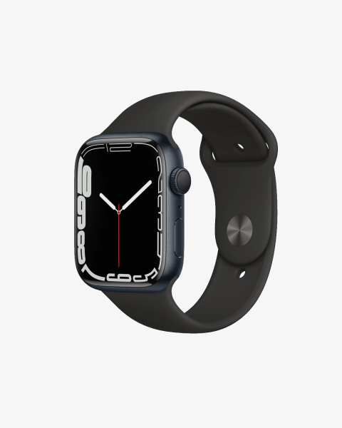 Refurbished Apple Watch Serie 7 | 45mm | Aluminium Mitternachtsblau | Schwarzes Sportarmband | GPS | WiFi
