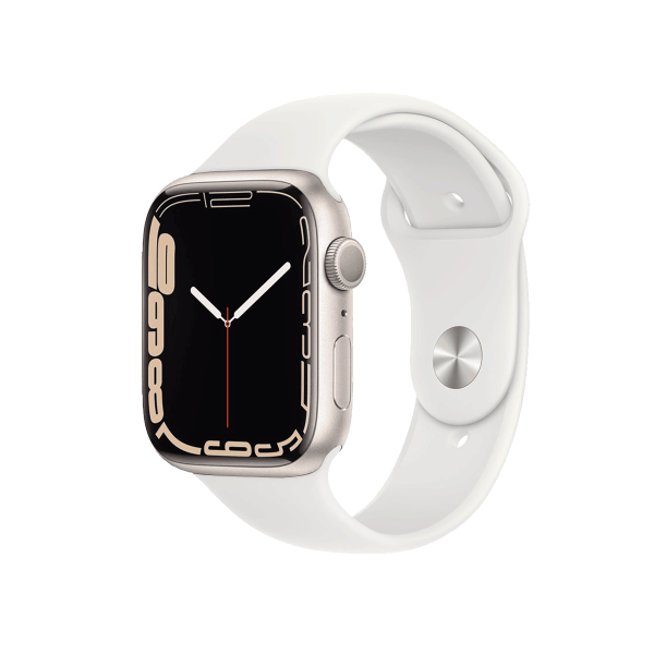 Refurbished Apple Watch Serie 7 | 45mm | Aluminium Starlight Weiß | Weißes Sportarmband | GPS | WiFi