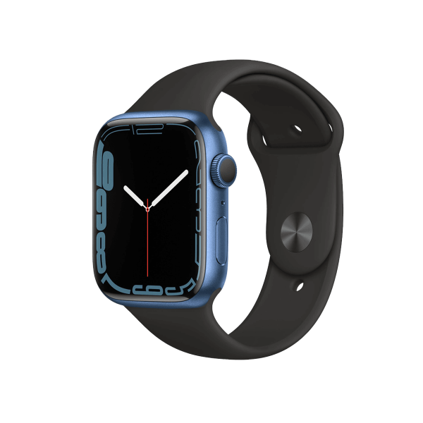 Refurbished Apple Watch Serie 7 | 45mm | Aluminium Blau | Schwarzes Sportarmband | GPS | WiFi + 4G