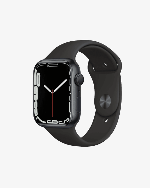 Refurbished Apple Watch Serie 7 | 45mm | Aluminium Mitternachtsblau | Schwarzes Sportarmband | GPS | WiFi + 4G