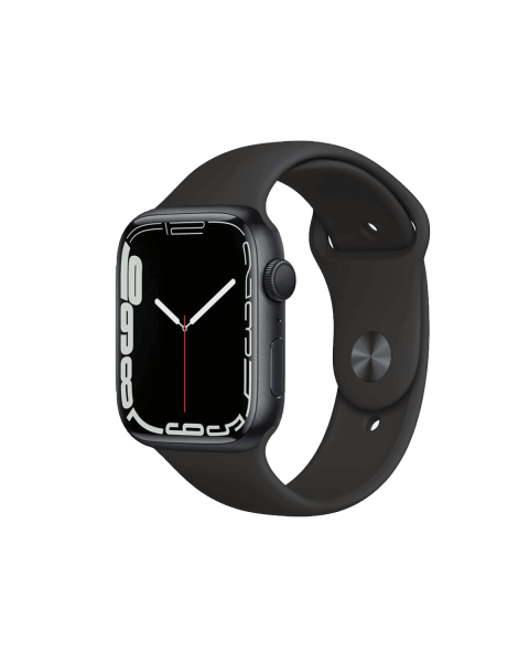 Refurbished Apple Watch Serie 7 | 45mm | Aluminium Mitternachtsblau | Schwarzes Sportarmband | GPS | WiFi + 4G