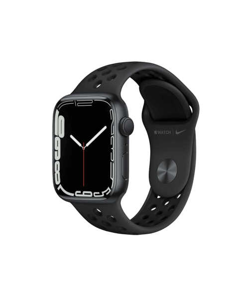 Refurbished Apple Watch Serie 7 | 45mm | Aluminium Mitternachtsblau | Schwarzes Nike Sportarmband | GPS | WiFi + 4G