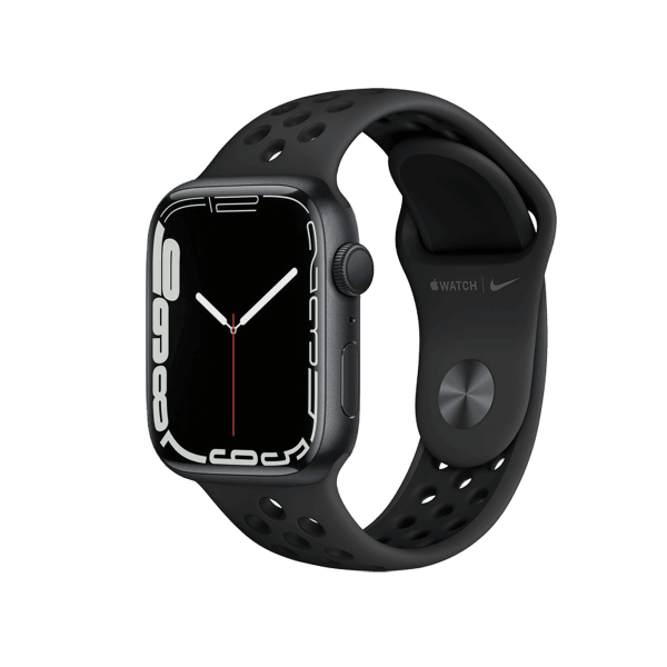 Refurbished Apple Watch Serie 7 | 45mm | Aluminium Mitternachtsblau | Schwarzes Nike Sportarmband | GPS | WiFi + 4G