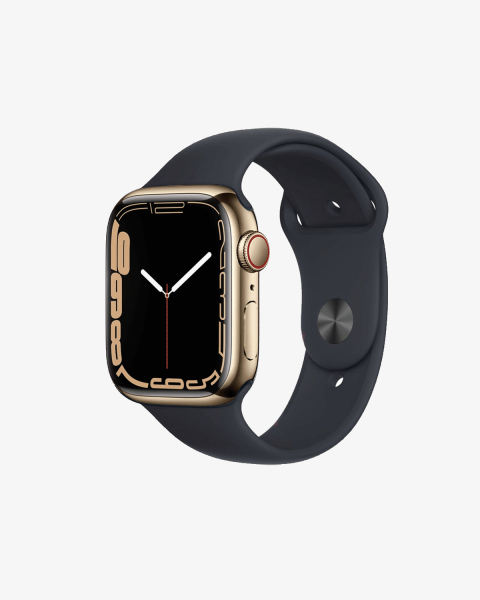 Apple Watch Serie 7 | 45mm | Stainless Gold | Mitternachtsblaues Sportarmband | GPS | WiFi + 4G