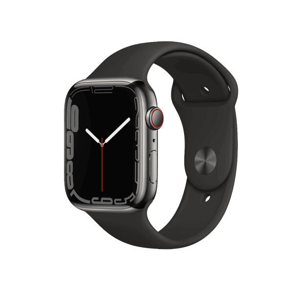 Refurbished Apple Watch Serie 7 | 45mm | Stainless Graphit | Schwarzes Sportarmband | GPS | WiFi + 4G