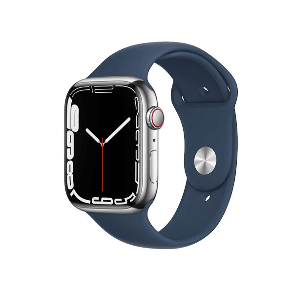 Refurbished Apple Watch Serie 7 | 45mm | Stainless Steel Silber | Abyss Blaues Sportarmband | GPS | WiFi + 4G