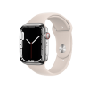 Refurbished Apple Watch Serie 7 | 45mm | Stainless Steel Silber | Starlight Weißes Sportarmband | GPS | WiFi + 4G