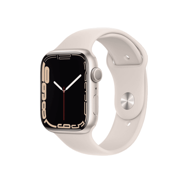 Refurbished Apple Watch Serie 7 | 45mm | Aluminium Starlight Weiß | Starlight Weiß Sportarmband | GPS | WiFi