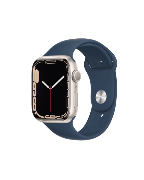 Refurbished Apple Watch Serie 7 | 45mm | Aluminium Starlight Weiß | Blaues Sportarmband | GPS | WiFi + 4G