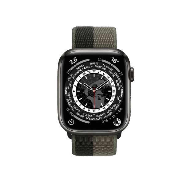 Refurbished Apple Watch Serie 7 | 45mm | Titanium Space Schwarz | Tornado/Graues Sportarmband | GPS | WiFi + 4G