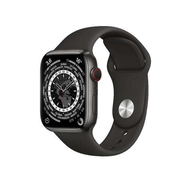 Refurbished Apple Watch Serie 7 | 45mm | Titan Space Schwarz | Swarchzes Sportarmband | GPS | WiFi + 4G